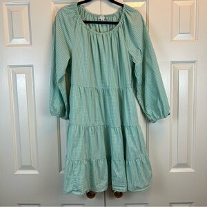 J. Crew Gingham Poplin Raglan Tiered Mini Dress